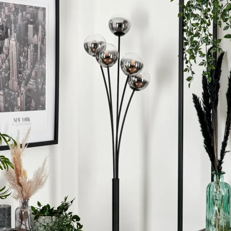 Lampadaire - Verre 10 cm Bernado Clair, Fumé, 5 lumières