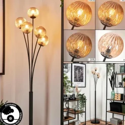 Lampadaire - Verre 10 cm Bernado Ambre, 5 lumières