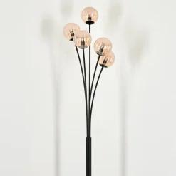 Lampadaire - Verre 10 cm Bernado Ambre, 5 lumières