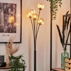 Lampadaire - Verre 10 cm Bernado Ambre, 5 lumières