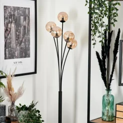 Lampadaire - Verre 10 cm Bernado Ambre, 5 lumières