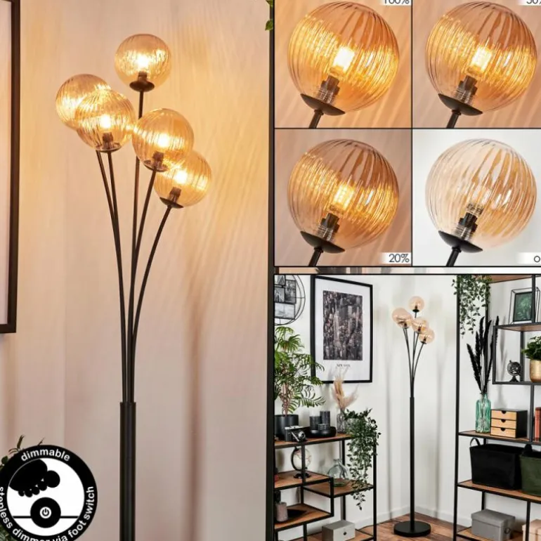 Lampadaire - Verre 12 cm Bernado Ambre, 5 lumières
