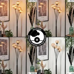 Lampadaire - Verre 12 cm Bernado Ambre, 5 lumières
