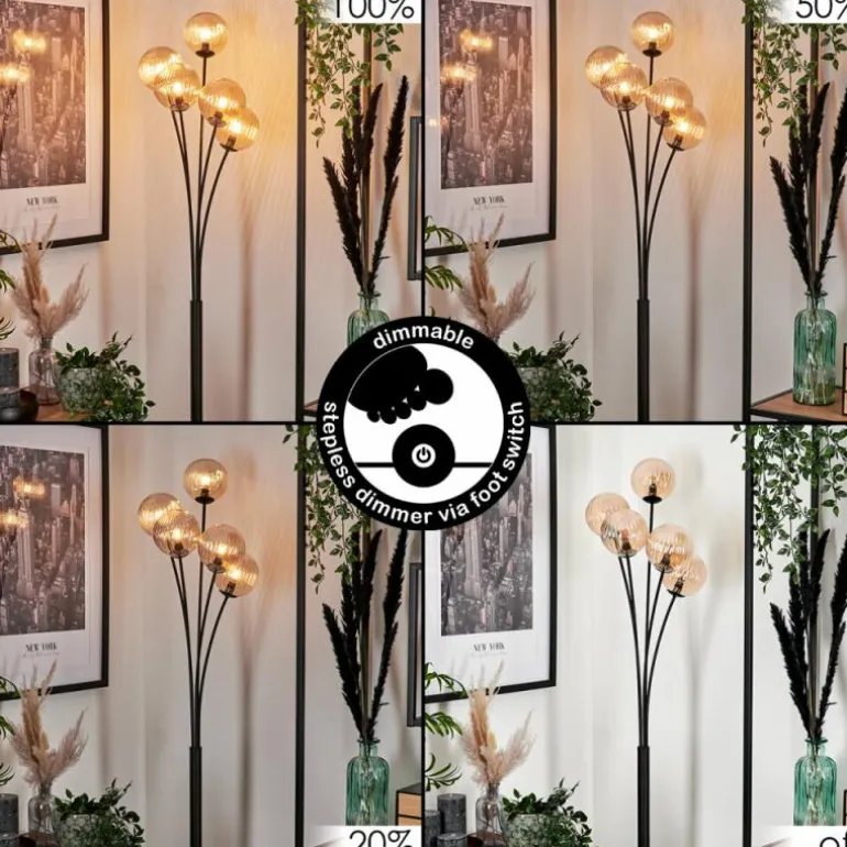 Lampadaire - Verre 12 cm Bernado Ambre, 5 lumières