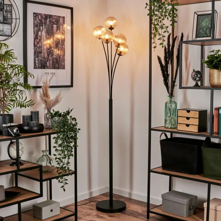Lampadaire - Verre 12 cm Bernado Ambre, 5 lumières
