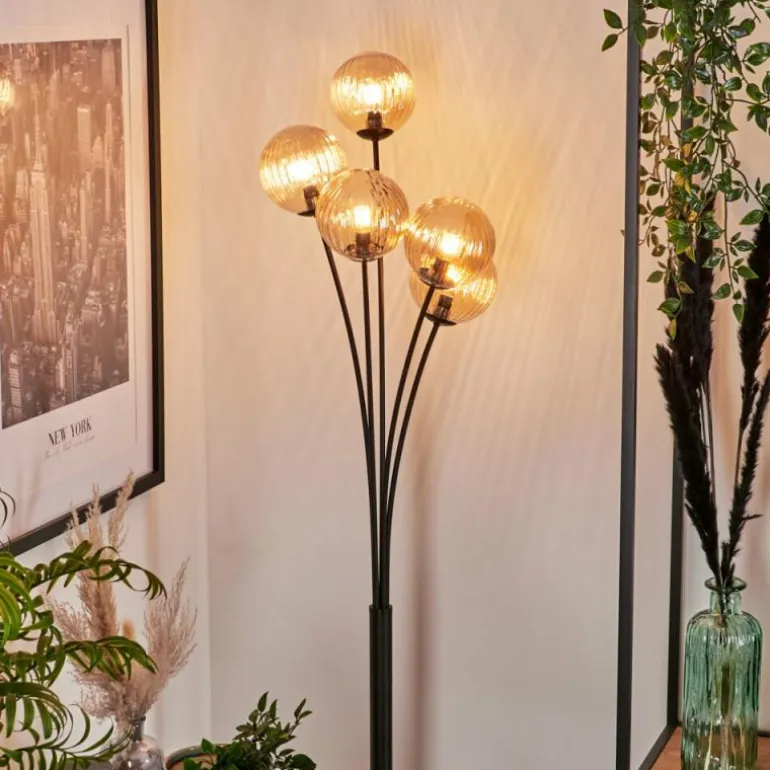 Lampadaire - Verre 12 cm Bernado Ambre, 5 lumières