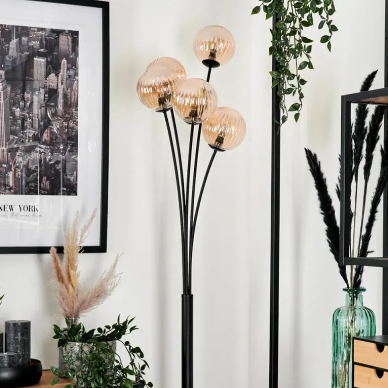 Lampadaire - Verre 12 cm Bernado Ambre, 5 lumières