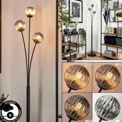 Lampadaire - Verre 10 cm Bernado Fumé, 3 lumières
