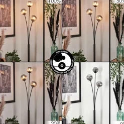 Lampadaire - Verre 10 cm Bernado Fumé, 3 lumières