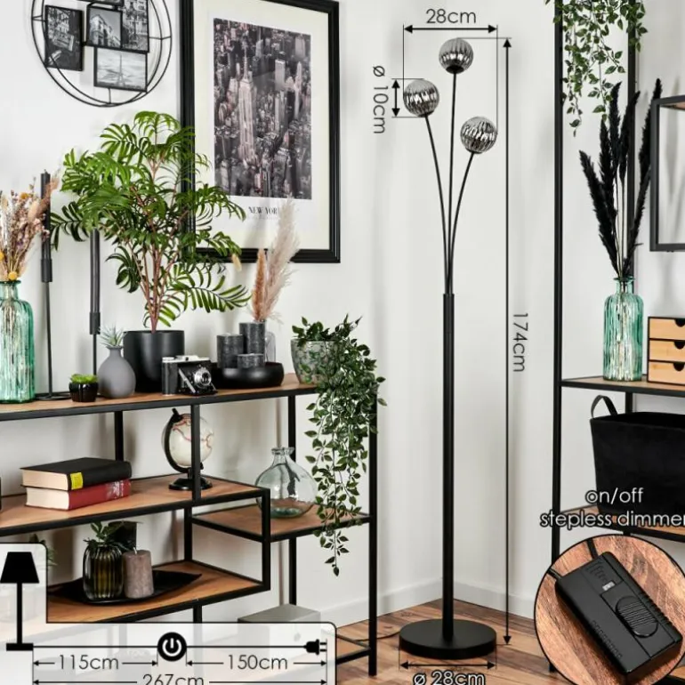 Lampadaire - Verre 10 cm Bernado Fumé, 3 lumières