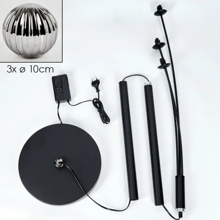 Lampadaire - Verre 10 cm Bernado Fumé, 3 lumières