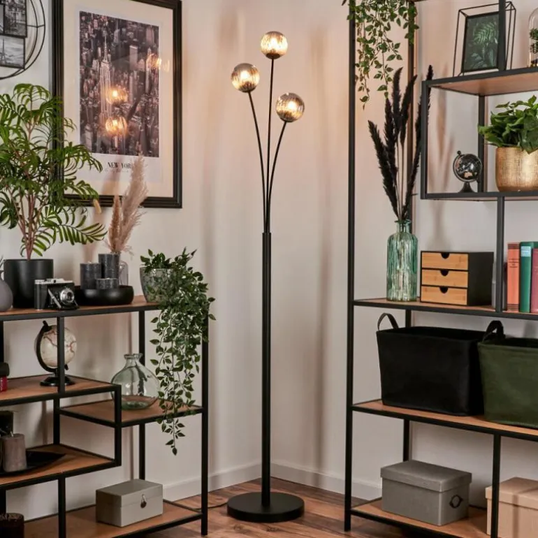Lampadaire - Verre 10 cm Bernado Fumé, 3 lumières