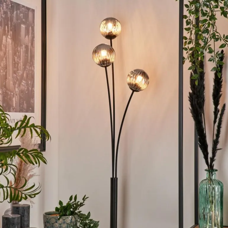 Lampadaire - Verre 10 cm Bernado Fumé, 3 lumières