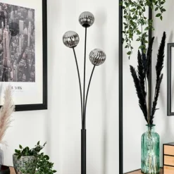 Lampadaire - Verre 10 cm Bernado Fumé, 3 lumières