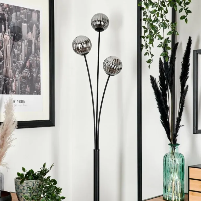 Lampadaire - Verre 10 cm Bernado Fumé, 3 lumières