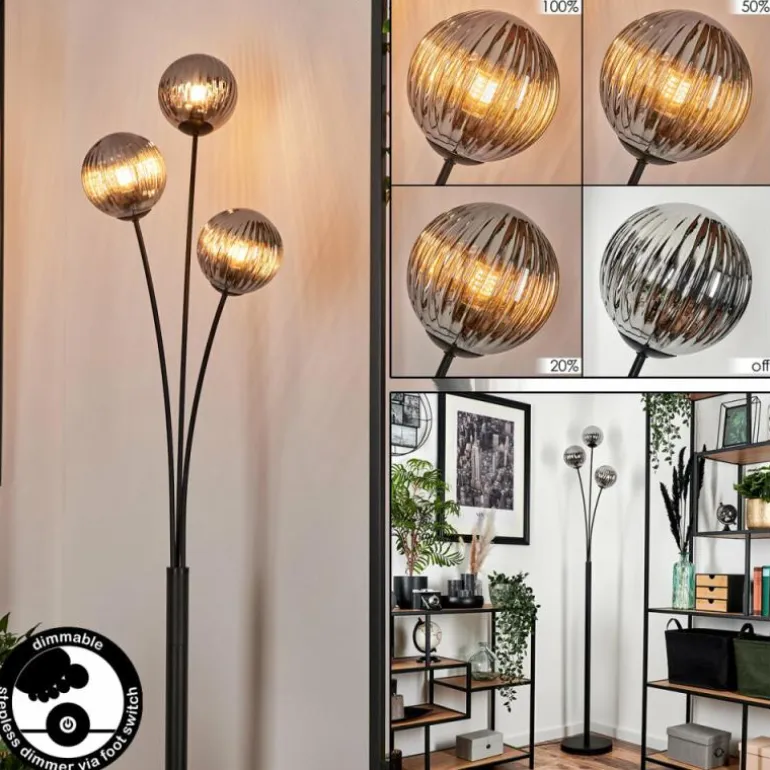 Lampadaire - Verre 12 cm Bernado Fumé, 3 lumières