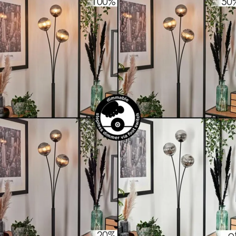 Lampadaire - Verre 12 cm Bernado Fumé, 3 lumières