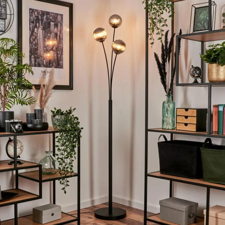 Lampadaire - Verre 12 cm Bernado Fumé, 3 lumières