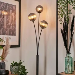 Lampadaire - Verre 12 cm Bernado Fumé, 3 lumières