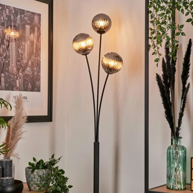 Lampadaire - Verre 12 cm Bernado Fumé, 3 lumières