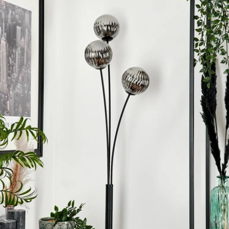 Lampadaire - Verre 12 cm Bernado Fumé, 3 lumières