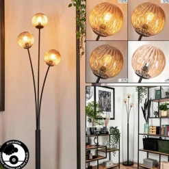 Lampadaire - Verre 10 cm Bernado Ambre, 3 lumières