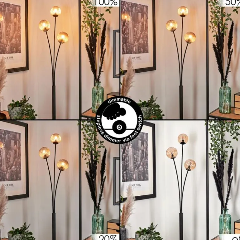 Lampadaire - Verre 10 cm Bernado Ambre, 3 lumières
