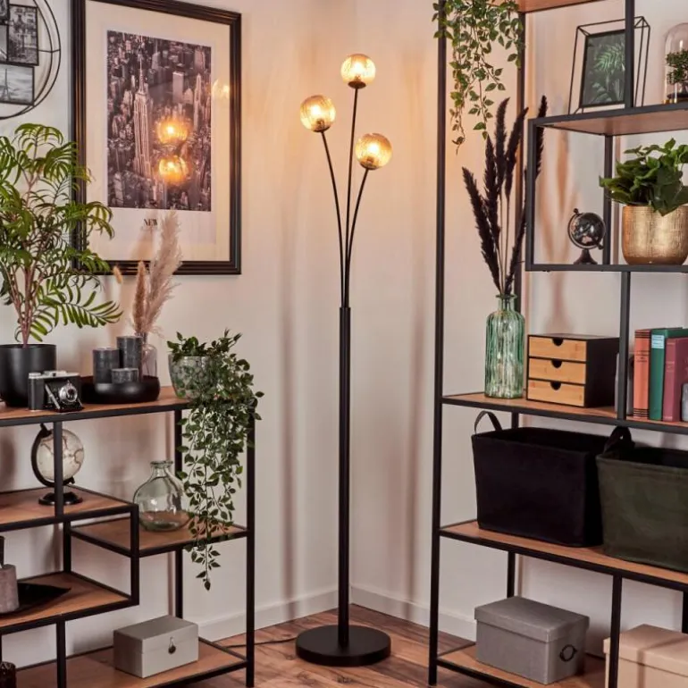 Lampadaire - Verre 10 cm Bernado Ambre, 3 lumières