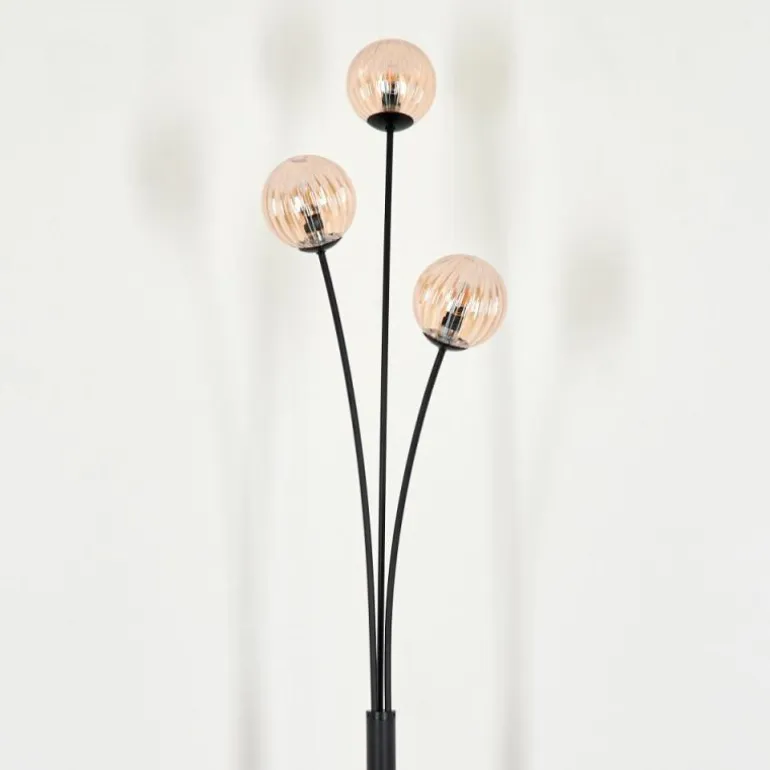 Lampadaire - Verre 10 cm Bernado Ambre, 3 lumières