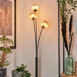 Lampadaire - Verre 10 cm Bernado Ambre, 3 lumières