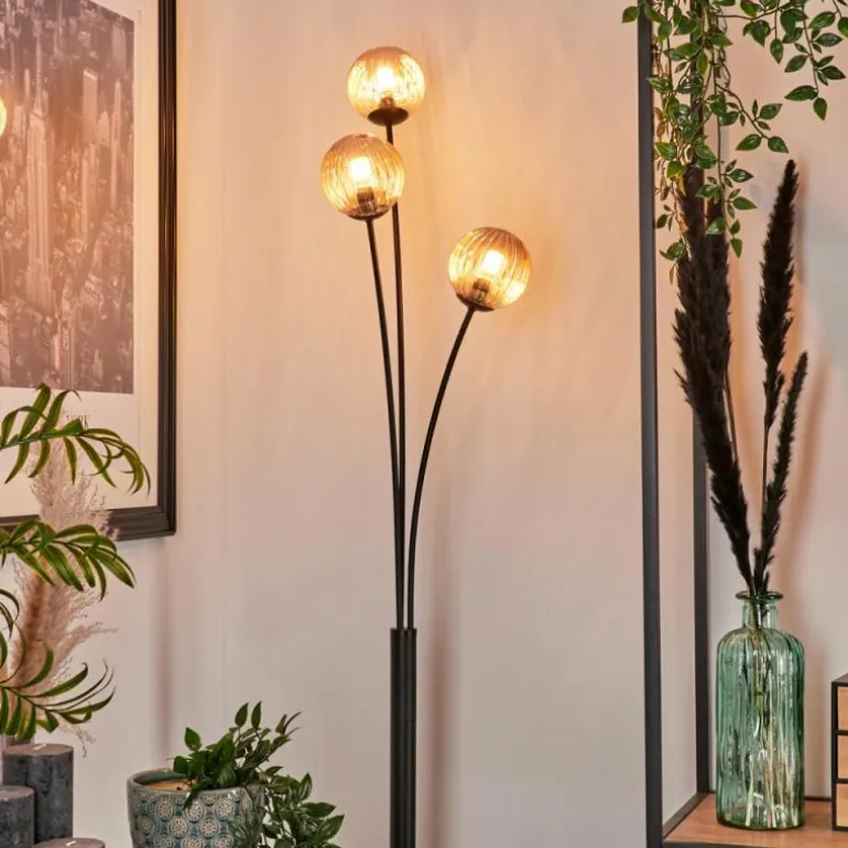 Lampadaire - Verre 10 cm Bernado Ambre, 3 lumières