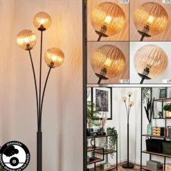 Lampadaire - Verre 12 cm Bernado Ambre, 3 lumières