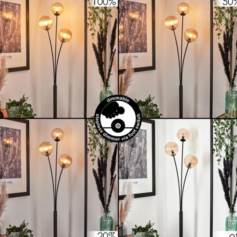 Lampadaire - Verre 12 cm Bernado Ambre, 3 lumières