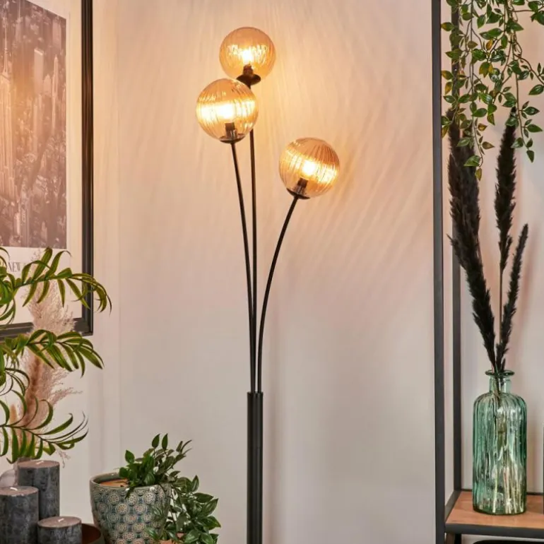 Lampadaire - Verre 12 cm Bernado Ambre, 3 lumières