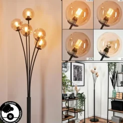 Lampadaire - Verre 10 cm Bernado Ambre, 5 lumières