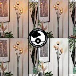 Lampadaire - Verre 10 cm Bernado Ambre, 5 lumières