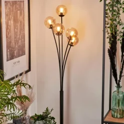 Lampadaire - Verre 10 cm Bernado Ambre, 5 lumières