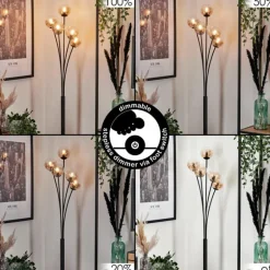 Lampadaire - Verre 10 cm Bernado Ambre, Clair, 5 lumières