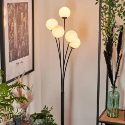 Lampadaire - Verre 10 cm Bernado Blanc, 5 lumières