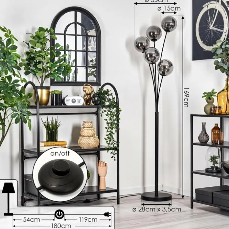 Lampadaire - Verre 15 cm Gastor Fumé, 5 lumières
