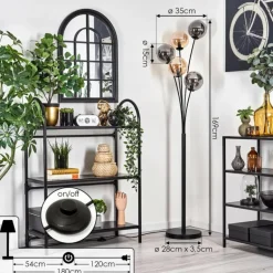 Lampadaire - Verre 15 cm Gastor Ambre, Fumé, 5 lumières