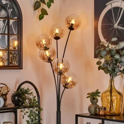 Lampadaire - Verre 15 cm Gastor Noir, 6 lumières