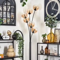 Lampadaire - Verre 15 cm Gastor Noir, 6 lumières
