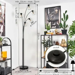 Lampadaire - Verre 15 cm Koyoto Clair, 5 lumières