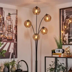 Lampadaire - Verre 15 cm Koyoto Ambre, 5 lumières