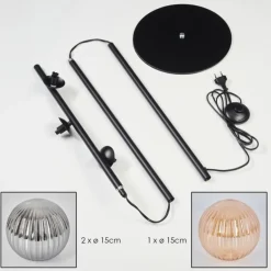 Lampadaire - Verre 15 cm Remaisnil Noir, 3 lumières