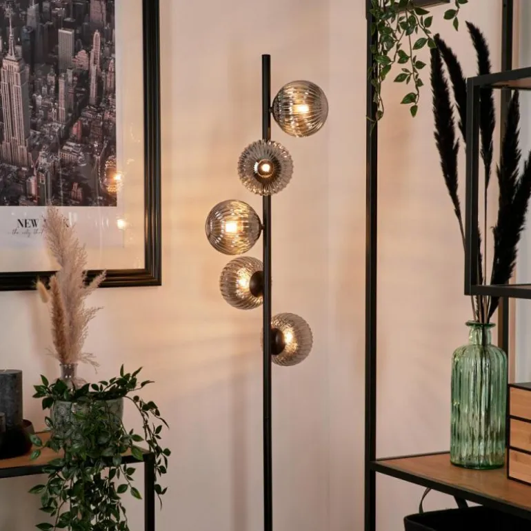 Lampadaire - Verre Remaisnil Noir, 5 lumières