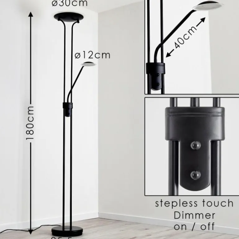 Lampadaire Abiqua LED Noir, 2 lumières