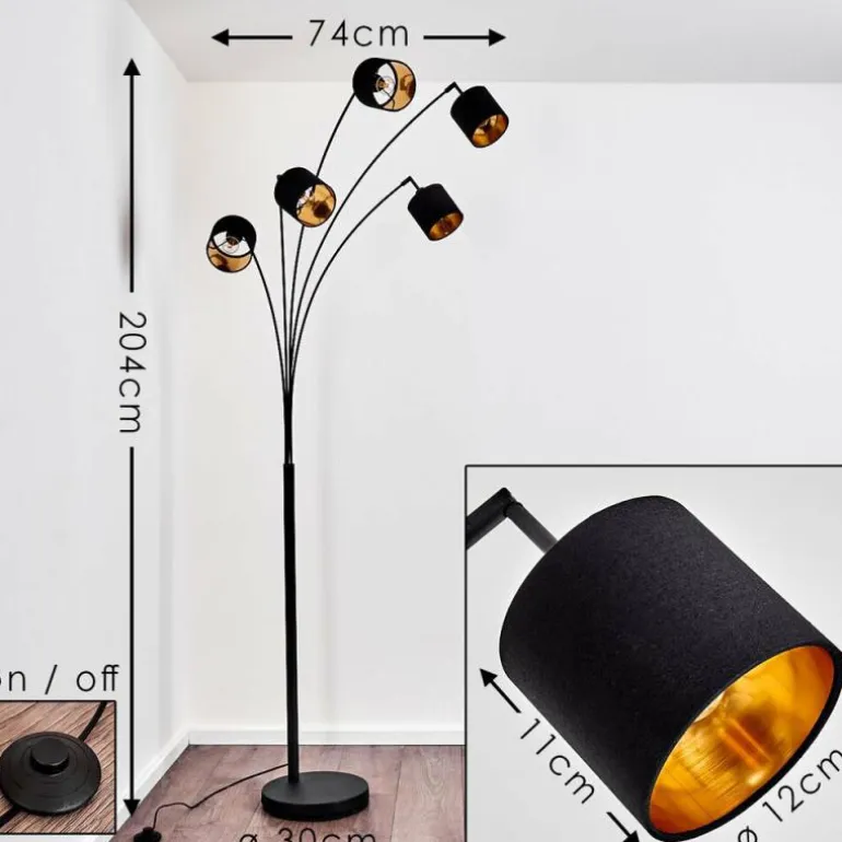 Lampadaire Alsen Noir, 5 lumières