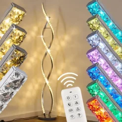Lampadaire Assuan LED Chrome, 1 lumière, Télécommandes, Changeur de couleurs